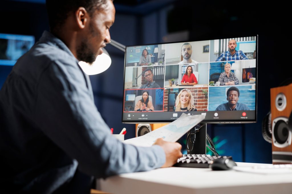 Student engaged in online distance learning program